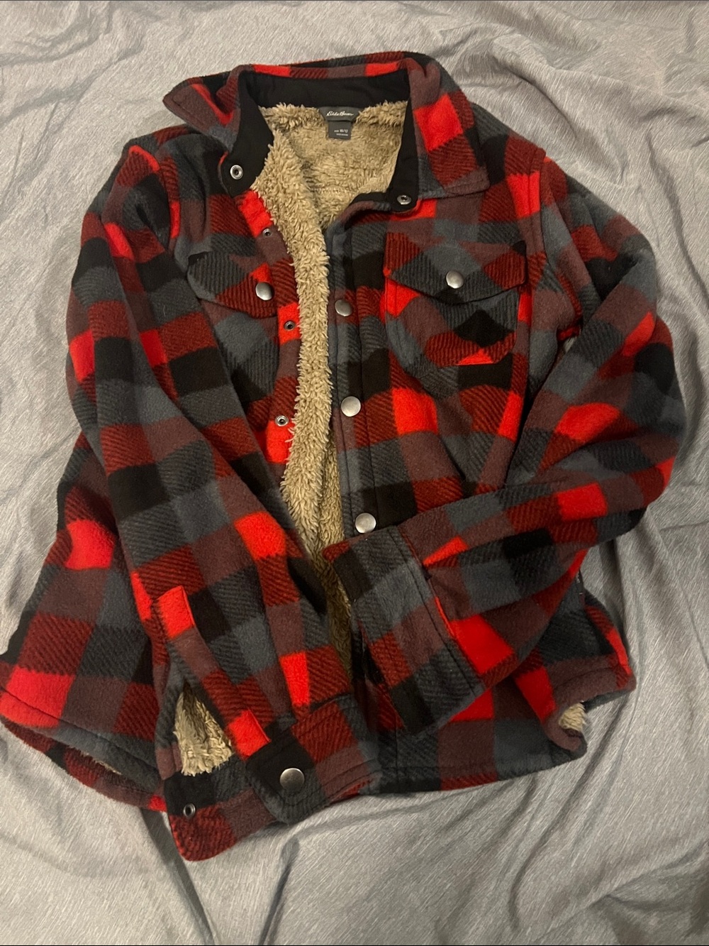 Columbia Red and Black Plaid Sherpa-Lined Jacket